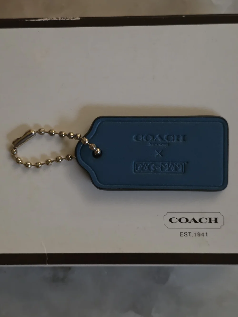 COACH X Pacman Blue Leather Hangtag W/ Gold-tone Ball chain